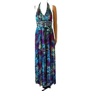 Speckless Maxi Evening Dress S Halter V Neck Abstract Multicolor Art To Wear Art